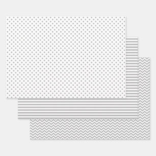 Grey and White Stripes Chevron Polka Dots Wrapping Paper Sheet