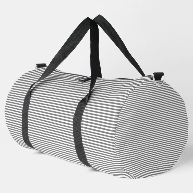 Grey and white stripes duffle bag (Left Corner)