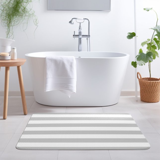 Grey and White Stripes | Editable Colours Bath Mat (Creator Uploaded)