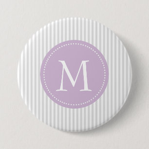 Grey And White Stripes Purple Custom Monogram 7.5 Cm Round Badge