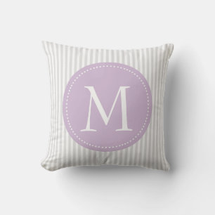 Grey And White Stripes Purple   Custom Monogram Cushion