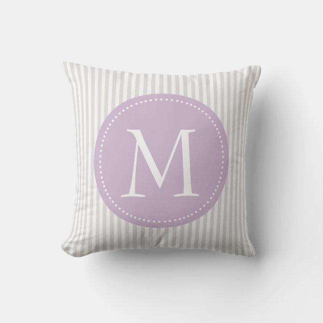 Grey And White Stripes Purple   Custom Monogram Cushion (Front)
