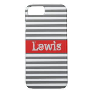 Grey and White Stripes with Red iPhone 8/7 Case