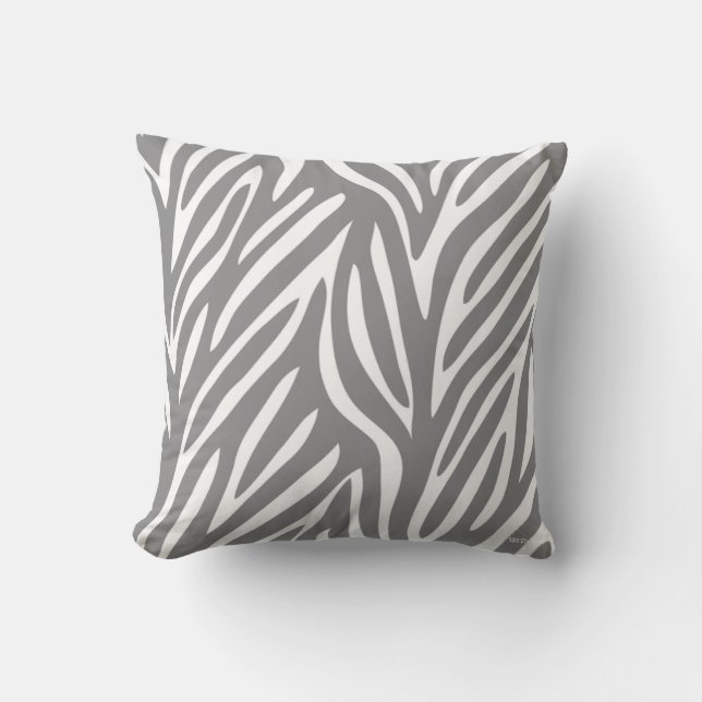Grey and White Stylised Zebra Pattern Cushion (Front)