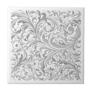 Grey and White Swirl Pattern Modern Ceramic Tile