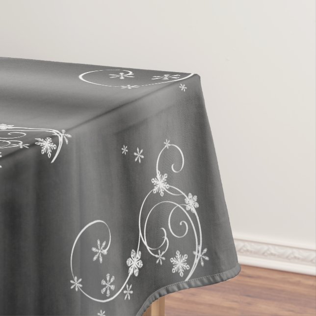 Grey and White Swirls Christmas Tablecloth (In Situ)