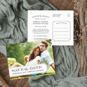 Grey and White Tab Modern Photo Save the Date Announcement Postcard