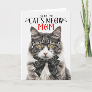 Grey and White Tabby Cat for Mum on Mother's Day Holiday Card