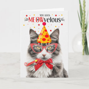 Grey and White Tabby Cat MEOWvelous Birthday Card