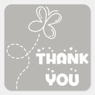 Grey And White Thank You Hearts &Butterfly Wedding Square Sticker
