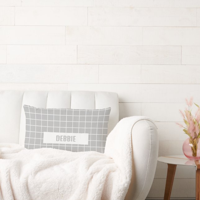 Grey and white tile blocks custom lumbar cushion (Couch)