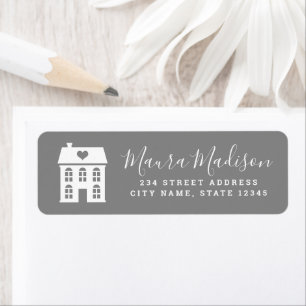 Grey and white town house and heart return return address label