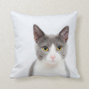 Grey and White Tuxedo Cat Throw Cushion