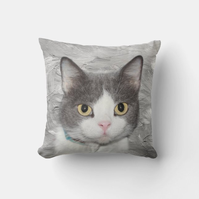 Grey and white tuxedo kitty cushion (Front)