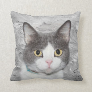 Grey and white tuxedo kitty cushion