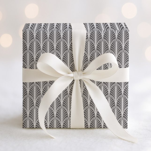 Grey and White Vintage Deco Fan Pattern Wrapping Paper (Creator Uploaded)