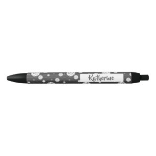 Grey and White Volleyball Pattern Black Ink Pen