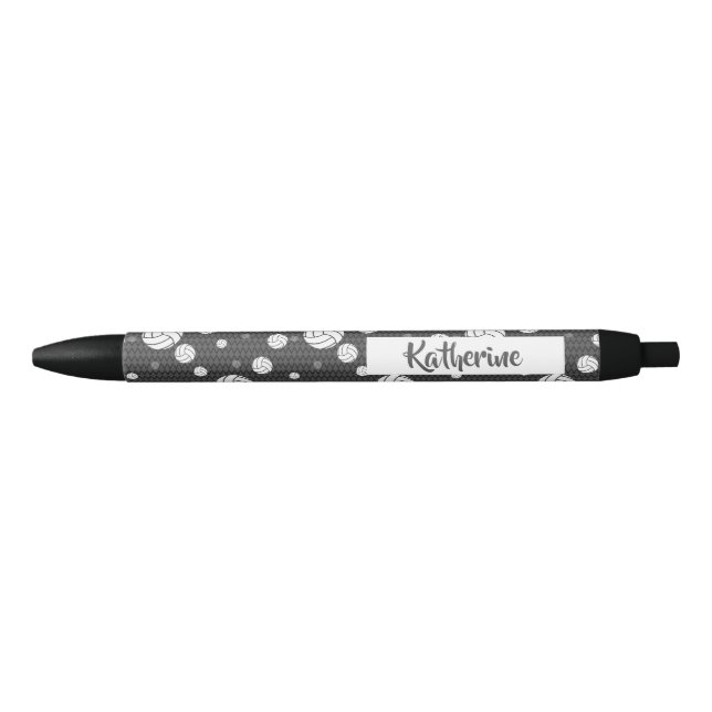 Grey and White Volleyball Pattern Black Ink Pen (Front)