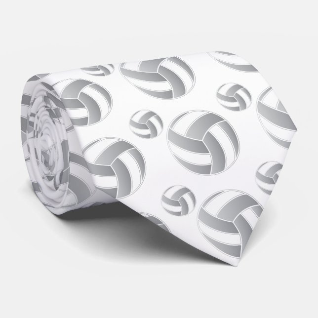 Grey and White 🏐 Volleyball Tie (Rolled)