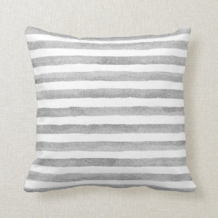 Grey and White Watercolor Stripe Nautical Pillow