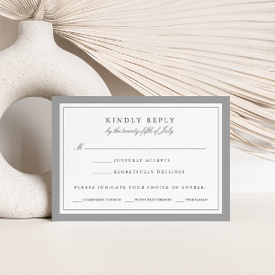 Grey and White Wedding RSVP Card w/ Meal Choice