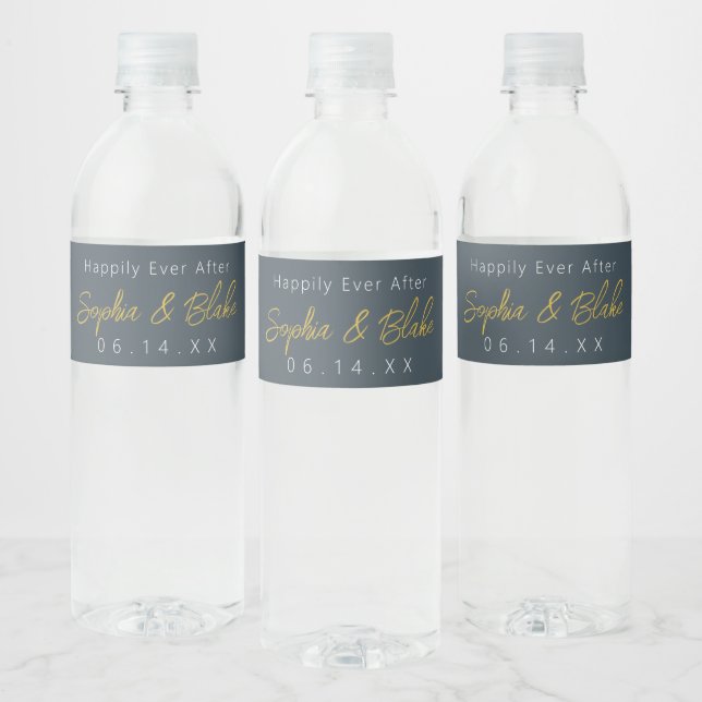 Grey and White Wedding Water Bottle Label (Bottles)