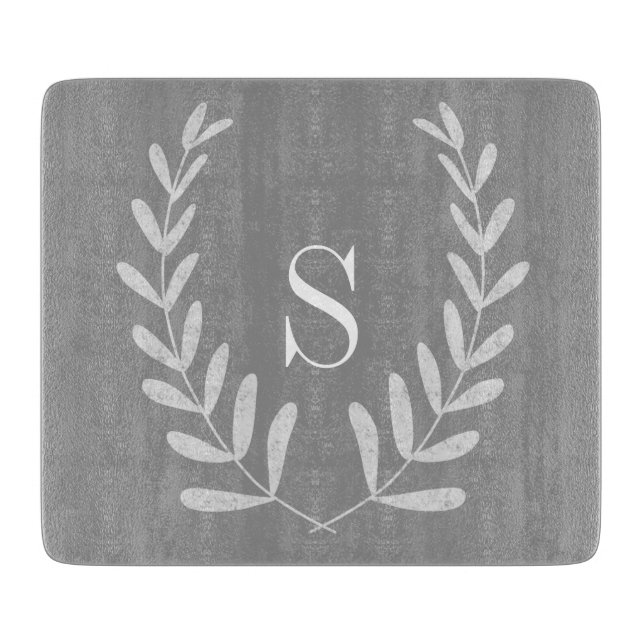 Grey and White Wreath Custom Cutting Board (Front)