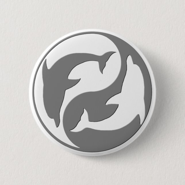 Grey And White yin Yang Dolphins Button (Front)