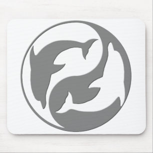 Grey And White yin Yang Dolphins Mouse Pad