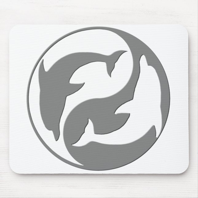 Grey And White yin Yang Dolphins Mouse Pad (Front)