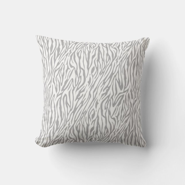Grey and White Zebra Print Cushion (Front)