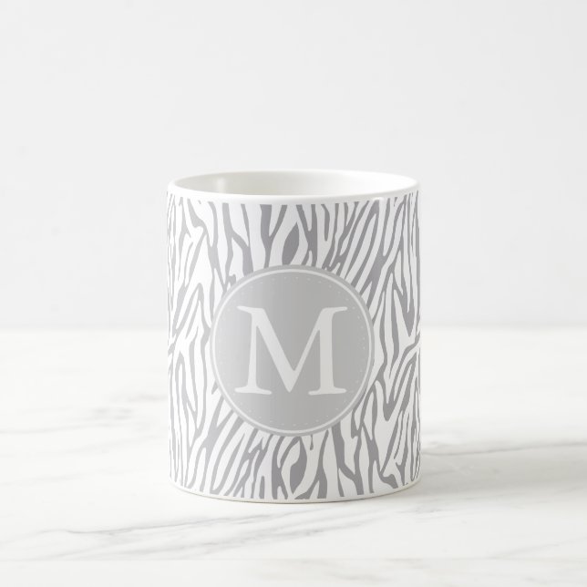 Grey and White Zebra Print Monogram Coffee Mug (Center)