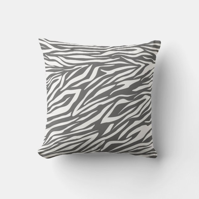 Grey and white zebra print pattern custom cushion (Front)