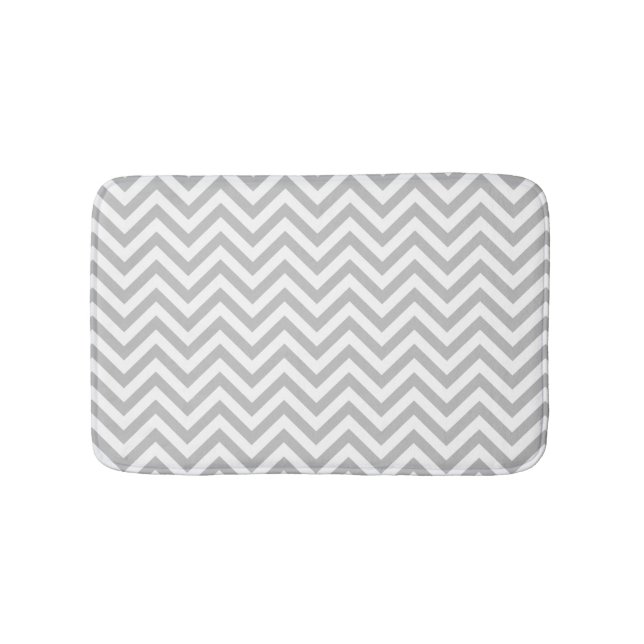 Grey and White Zigzag Stripes Chevron Pattern Bath Mat (Front)