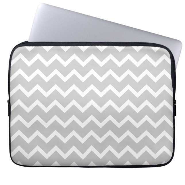 Grey and White Zigzag Stripes. Laptop Sleeve (Front)
