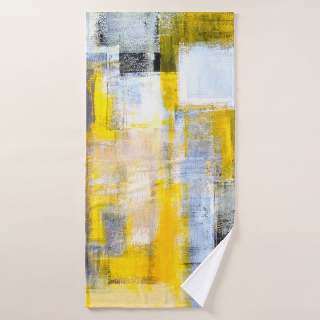 Grey and Yellow Abstract Art Paintingabstract,art, Bath Towel (Bath Towel)