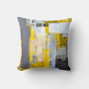 Grey and Yellow Abstract Art Paintingabstract,art, Cushion