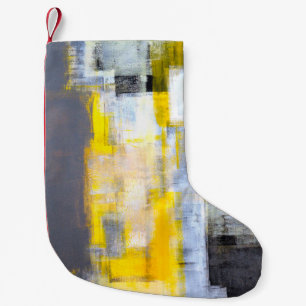 Grey and Yellow Abstract Art Paintingabstract,art, Small Christmas Stocking