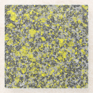 grey and yellow abstract glass coaster