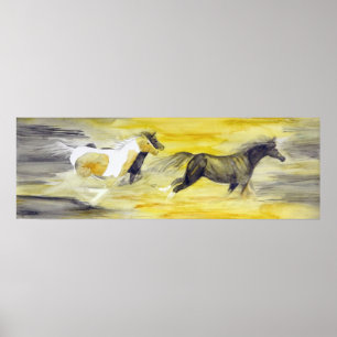 Grey and Yellow Abstract Horse Artwork Poster