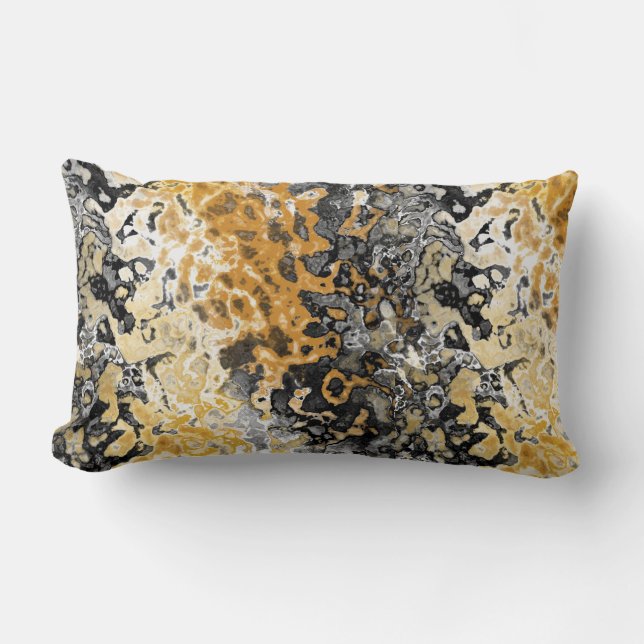 Grey and yellow abstract lumbar cushion (Front)