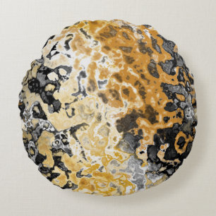 Grey and yellow abstract round cushion