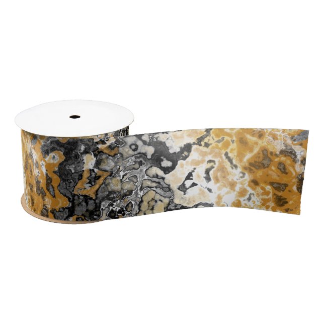 Grey and yellow abstract  satin ribbon (Spool)