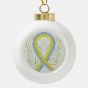 Grey and Yellow Awareness Ribbon Angel Ornament