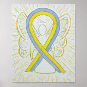 Grey and Yellow Awareness Ribbon Angel Poster