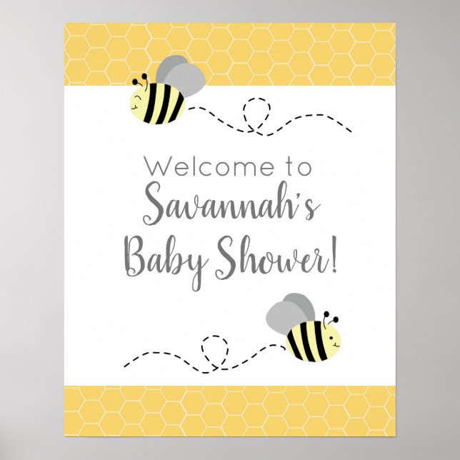 Grey and Yellow Bumble Bee Baby Shower Sign (Front)
