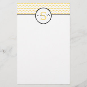 Grey and Yellow Chevron Monogram Stationery