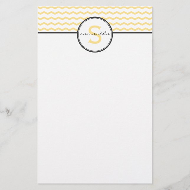 Grey and Yellow Chevron Monogram Stationery (Front)