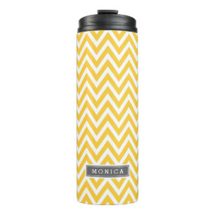 Grey and Yellow Chevron Monogram Thermal Tumbler