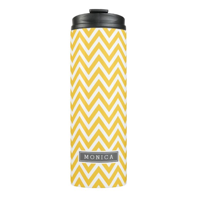 Grey and Yellow Chevron Monogram Thermal Tumbler (Front)